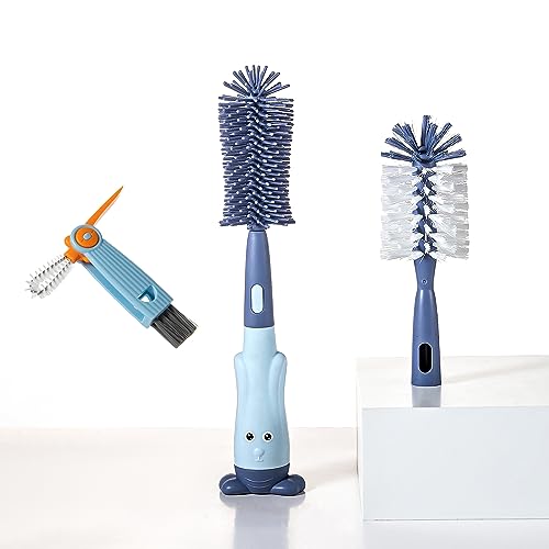 Silicone Baby Bottle Brush with Stand, Water Bottle Brush Cleaner Set - color: Blue 2