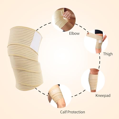 EULANT 180cm Elastic Legs Support Brace,Adjustable Compression Leg Wraps - color: Beige, size: 180cm