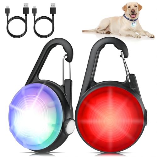 4 Modes Dog Collar Light，2 Packs IP68 Waterproof Dog Lights for Night Walking, USB Rechargeable Pet LED for Nighttime Clip on (Black)