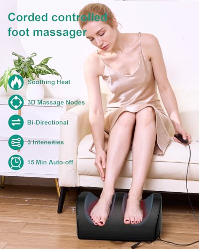 LINGTENG Foot Massager with Heat and Foot Massage, Electric Foot Massager with Cord Remote Control, Birthday Gifts for Mom and Dad (Black - Corded Electric) - style: FM02