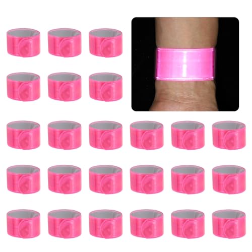 PATIKIL 22cm/8.7in Reflective Bands, 24pcs Reflective Arm Bands Straps Wrist Reflective Running Gear Safety Reflective Straps Bracelets High Visibility for Night Walking Bicycle - color: Pink