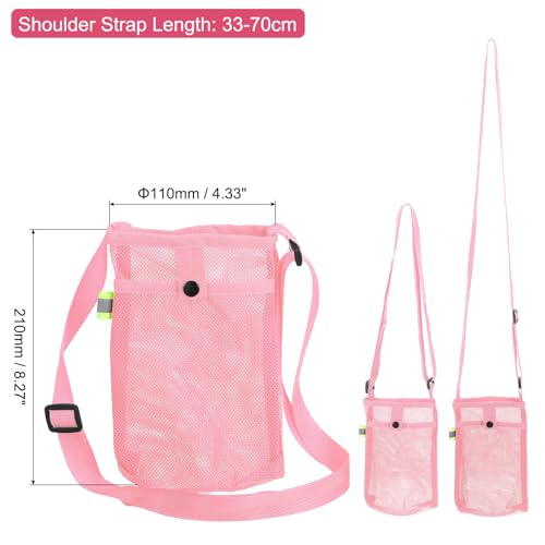 Uxcell Water Bottle Holder With Adjustable Shoulder Strap, Carrier Bag, Mesh Crossbody Carrier With Pocket for Sports, Hiking, Walking, Travel - color: Pink