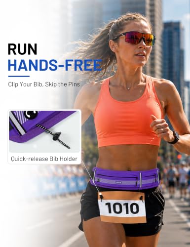 MIER Running Belt for Women & Men, Fanny Pack with Marathon Bib Clip Purple - color: Purple