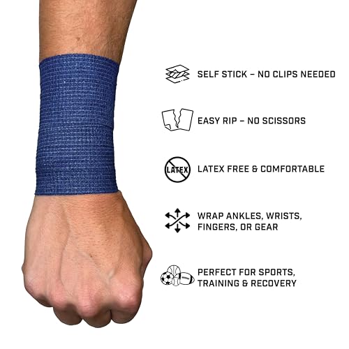 Self Stick Athletic Tape – 2” x 6.5 Yards – Latex-Free, Easy Rip Sports Wrap for Football, Baseball, Soccer, Wrist, Ankle, Finger & Injury Support (Navy) - color: Navy