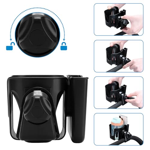 Accmor Stroller Cup Holder, Universal Cup Holder for Walker Wheelchair Bike Scooter, 360° Rotatable Stroller Cup Holder Attachment Walker Wheelchair Accessory - color: Black