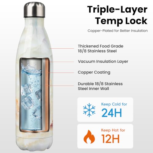 Konokyo 25 oz Insulated Stainless Steel Water Bottle, Marble Jade - color: Marble-Jade, size: 25 Ounces