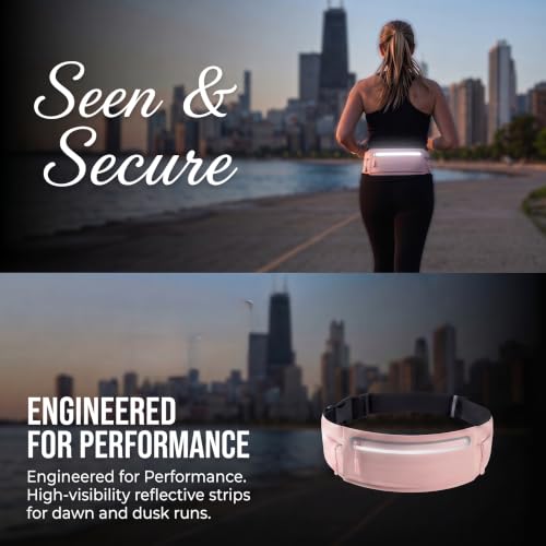 Running Belt for Women Men, Slim No-Bounce Waist Pack, Water Resistant Reflective Phone Holder Fits Phones up to 7.5 inch, Adjustable Fanny Pack for Running Jogging Hiking (Pink) - color: Pink