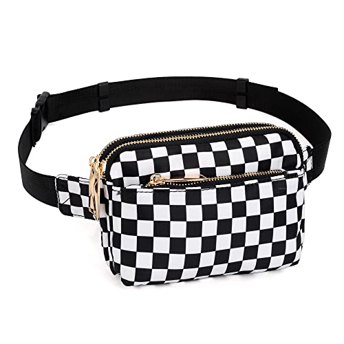 UTO Fanny Pack Crossbody Belt Purse Chest Waist Hip Travel Hiking Bumbag - color: 0759 Golden Zip Checkered