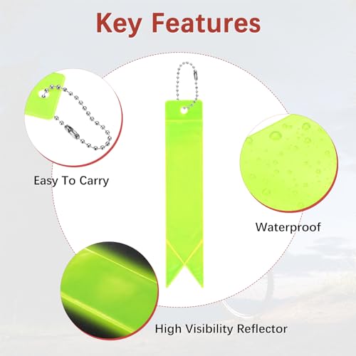 Safety Reflector Pendants - Reflective Safety Keychain Gear with Chain Use for Backpack & Running & Cycling - color: Fluorescent Green