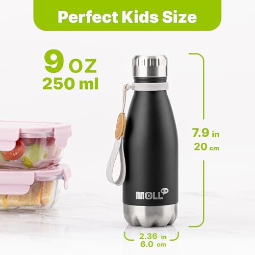 9 oz Stainless Steel Vacuum Insulated Water Bottle for Kids (Black-Silver) - color: Black-Silver, size: 9 Ounces