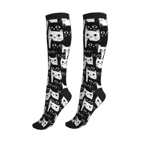 Tie Dye Compression Socks Knee High Support Socks For Women Men Running Athletic Hiking - color: Cat