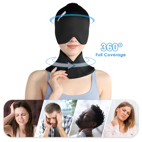 ComfiTECH Cold Cap and Neck Ice Pack Wrap Gel Combo, Care Package for Head and Cervical, Medium - size: Medium, style: Black