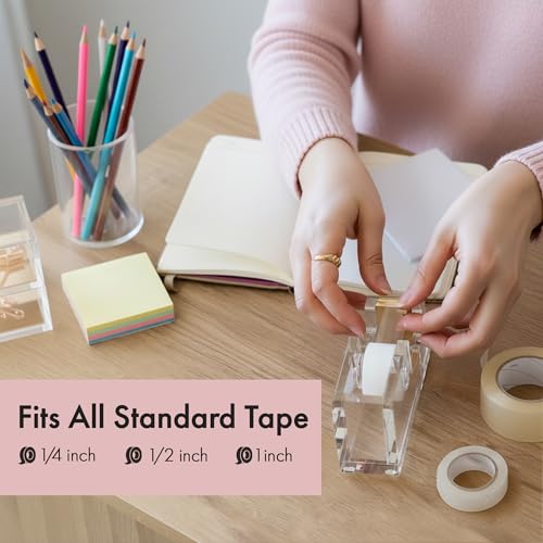 OfficeGoods Acrylic Tape Dispenser, Aesthetic and Compact Design, Gold - color: Gold