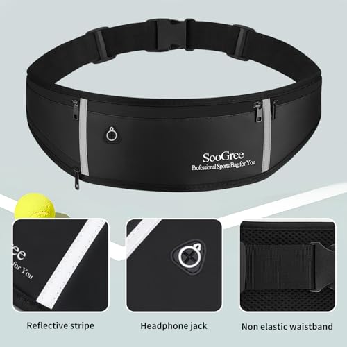 SooGree Women Men's Adjustable Waist Pack - Waterproof Running Fanny Pack With Reflective Strip for Running, Walking, Cycling, Camping, Gym - color: Black
