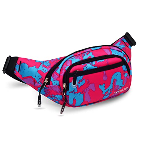 Large Fanny Pack for Women Men NSYOOMH, Crossbody Waist Bag 5-Zipper Pocket - color: Pink