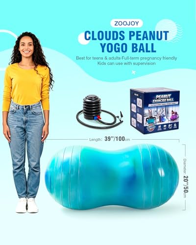 ZOOJOY Peanut Ball for Kids and Adults, 18/20Inch Anti-Burst Exercise Ball - color: Green & Blue, size: 39 x 20 Inch