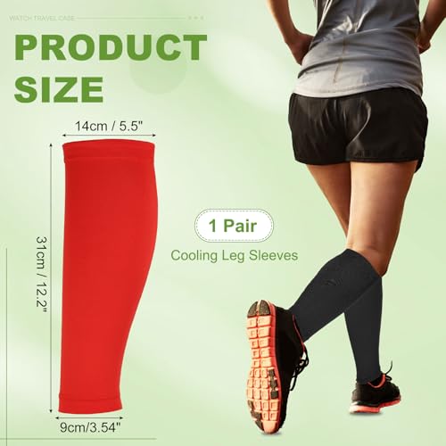 Sun Protection Leg Sleeves, Sports Compression Leg Cooling Ice Silk Sleeves with Anti-slip Silicone Strips - color: Red