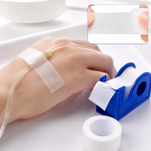 2 Rolls Medical Paper Tape with Dispenser, 1 Inch x 10 Yards,Microporous Surgical Paper Tape for Skin, Dressings, Wound First Aid Tape(White) - color: White