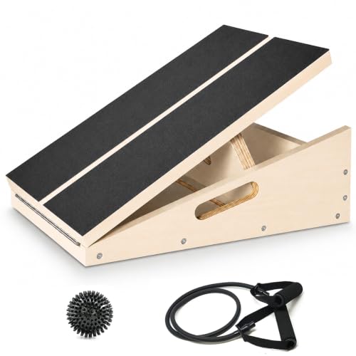 Wooden Slant Board for Exercise, Calf Stretch Board, 500 lb Capacity - size: Slant Board with Kit (16”L × 12.5”W)