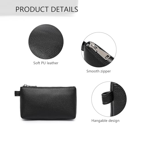 Small Makeup Bag for Purse, Leather Cosmetic (Black) - color: PU/Black