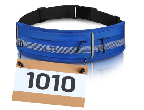 MIER Running Belt for Women & Men, Fanny Pack with Marathon Bib Clip, Navy - color: Navy