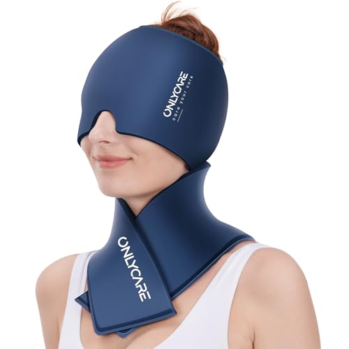 ONLYCARE Migraine Relief Cap & Neck Ice Pack Wrap Gel Set, Headache Relief - color: Blue