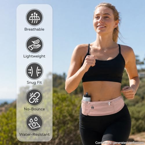 Slim Running Belt with Water Bottle Holder, Workout Fanny Pack for Men Women, Runner Marathon Jogging Belt Bag with Phone Holder, Running Waist Bag Runners Essentials, Hydration Fanny Pack - Pink - color: Pink- Bottle holder