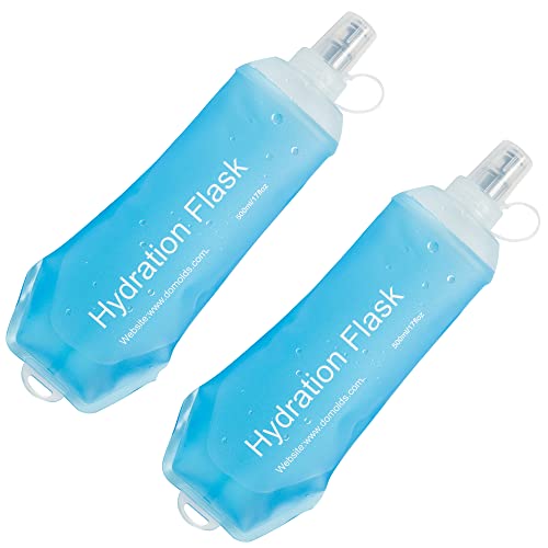 AXEN Soft Flask TPU Foldable Running Hydration Flask, Soft Collapsible Water Bottle for Hydration Pack Cycling Marathon Running Hiking - color: Blue Pack of 2-500ml