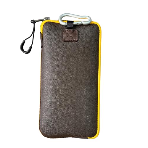 OneJoy Neoprene Phone Pouch, Lightweight Protective Cellphone Sleeve with Large Zipper Opening, Inner Pocket, Thermal Insulated, Durable Cell Phone Carrier for iPhone & Smartphones [ Brown ] - color: BrownYellow