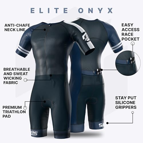 SLS3 Triathlon Suits Mens - Elite Aero Sleeved Trisuit for Swim Bike Run - color: Onyx, size: Medium