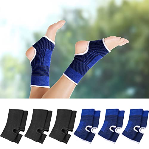 Loopeer 6 Pairs Kid Compression Ankle Brace Knitted Breathable Ankle Support Sleeve Socks Plantar Fasciitis Braces for Girls Boys Kids Sprained Running Fitness, Blue and Black