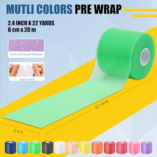 Pre Wrap Athletic Tape 4 Pack, 2.4 Inch x 22 Yards Foam Underwrap, Green - color: Green