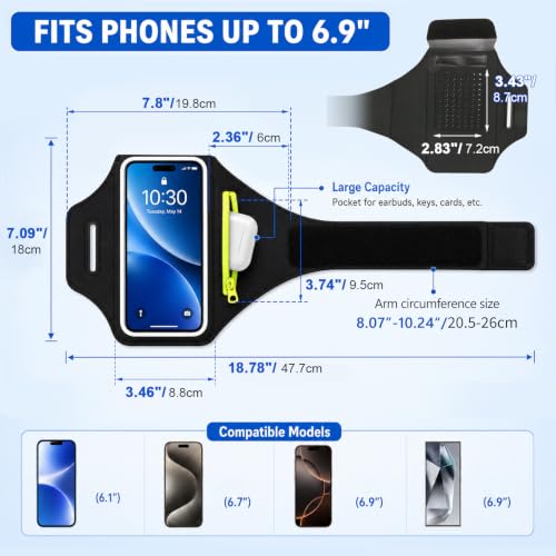 Running Phone Armband with Green Zipper Pocket, Armband Phone Holder