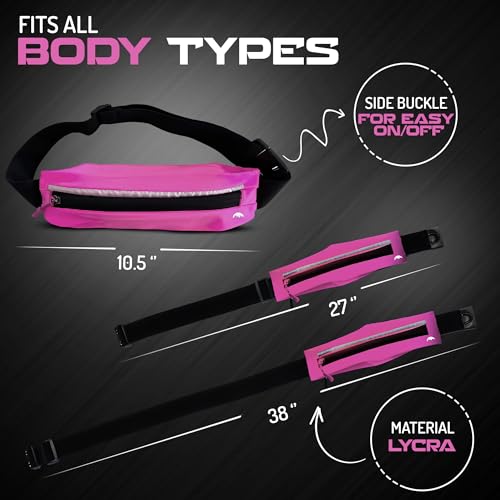LED Rechargeable Running Belt for Men & Women – Light Up Reflective Waist Pack with Phone Holder | Adjustable Fitness Belt for Running, Walking, Hiking & Travel | WRENN & RAE (Cosmic Pink) - color: Cosmic Pink