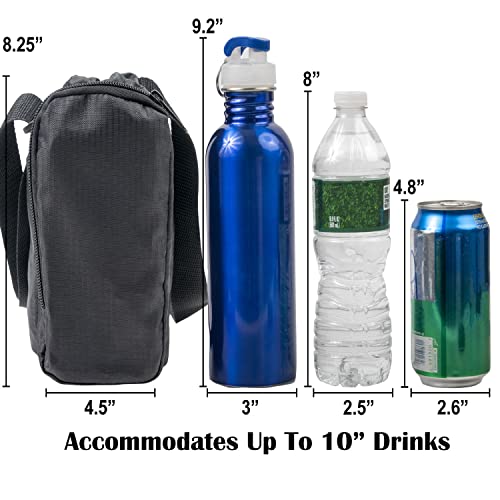 Trail maker Water Bottle Carrier Bag with Strap, Phone Pocket for Walking, Runs, Bike, Stainless Steel, Glass, Plastic - color: Black