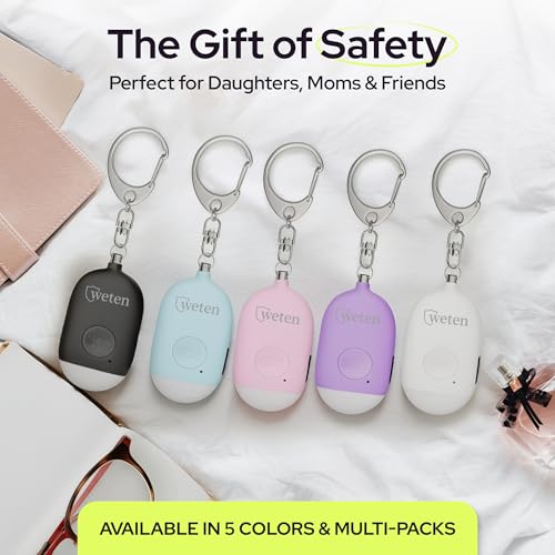Rechargeable Personal Alarm Keychain, 130dB Siren, LED Light, Blue - color: B - Blue