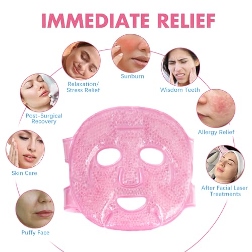 LotFancy Face Ice Pack, Reusable Ice Face Mask, Gel Bead Cold Face Eye Mask, Hot Cold Compress for Puffiness, Facial Routine, Post-Surgical Recovery, Headache, Skin Care, Post Laser Care (Pack of 2) - size: Universal (Pack of 2)