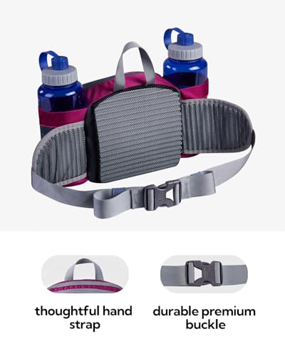 WATERFLY Fanny Pack Waist Bag: Fannie Pack 2 Water Bottle Holders Lumbar Belt Hiking Walking Running Jogging Camping Large Woman Man (Bottle Not Included) - color: Rose red