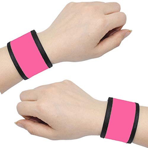 LED Glow Slap Bracelets Light Up Wristbands Flashing Arm Wrist Bands High Visibility Safety Gear Lights for Cycling Walking Running Concert Camping Outdoor Sports, Fits Women Men - color: 2 Pack - Pink