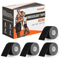 Kinesiology Tape 4 Rolls, Original Cotton Elastic Premium Athletic Tape,16.4 ft Uncut Tape,Hypoallergenic and Waterproof for Muscle Pain Relief and Joint Support - color: Black