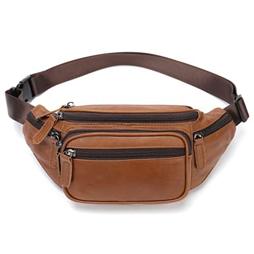 Leather Fanny Pack Waist Bag for Men Women Outdoor Travel Hiking Camping Walking Running Hip Bum Belt Slim Cell Phone Purse Wallet Pouch (#03Brown) - color: #00Brown