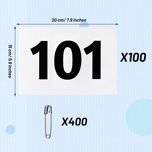 Running Bibs Race Competitor Numbers Waterproof Runners Race Numbers with Safety Pins for Marathon Races Events 5.9" x 7.9" - style: Number 401-500