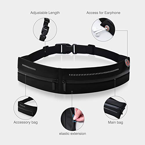 Slim Running Belt Waist Pack Bag,Ultra Light Bounce Free Waist Pouch,Water Resistant Belt Fanny Pack for Hiking Fitness,Adjustable Running Pouch for All Kinds of Phones (Black)