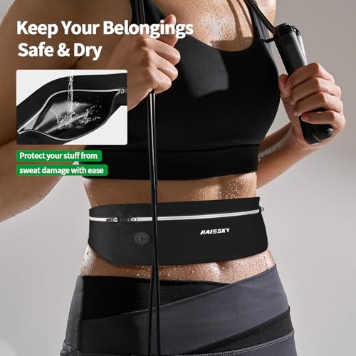Slim Running Belt Fanny Pack for Men Women, Running Phone Holder, Waist Pack Runners Bag Money Belt with 3 Separate Zipper Pouch to Store Your Phone Key Money Safe, Waist Bag-Black - color: Dark