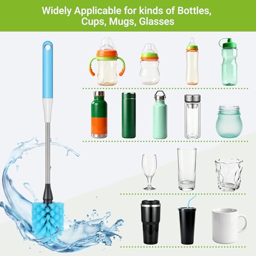 4-in-1 Bottle Brush, 16 Inches Stainless Steel Bottle Cleaner Brush with Long Handle Narrow Neck Bottle Brush, Straw Brush & Lid Brushe for Cleaning Wine Glasses,Coffee Mugs,Tumblers,Wine Decanters - color: Blue-4