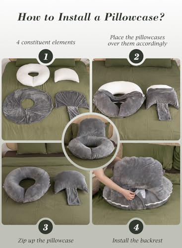 INSEN Wedge Pillow Set for Sleeping and After Surgery, Use for Acid Reflux, Reading and Relaxing, Headboard Pillow for Sitting in Bed, Grey - color: Grey