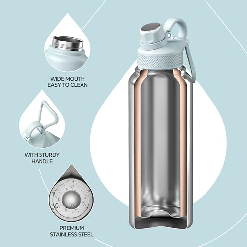 IDEUS 40oz Stainless Insulated Bottle with 2 Leak-Proof Lids, Light Blue - color: Light Blue, size: 40 Ounces