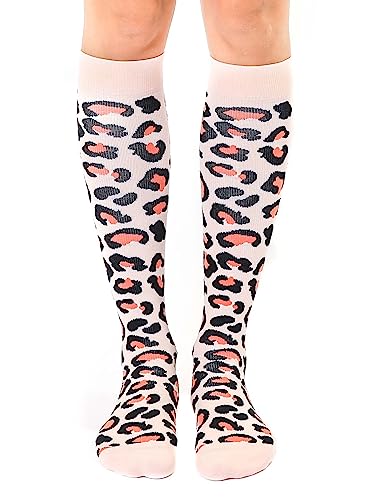 Living Royal Compression Socks - Graduated Compression 15-20mmHg, Padded Cushion Bottom Fun Socks, Moisture-Wicking - color: Leopard