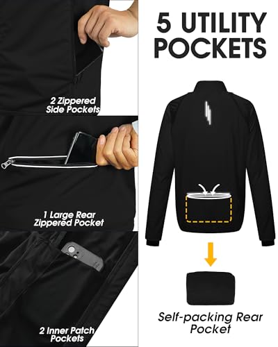 33,000ft Men's Packable Cycling Jacket Waterproof Running Vest Outerwear - color: Black, size: Medium