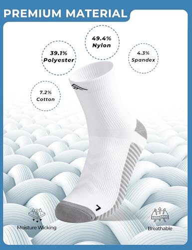 Mens Compression Running Socks: 15-20 mmHg Arch Support Non-Slip - color: B-white Gray Black, size: 13-16